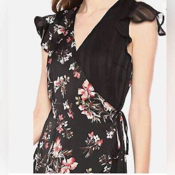 AVEC LES FILLES Floral Satin & Chiffon Midi Wrap Dress - Picture 4 of 14